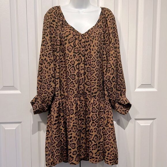 HM Brown/Black Leopard Print Oversized Tunic Dress Size M