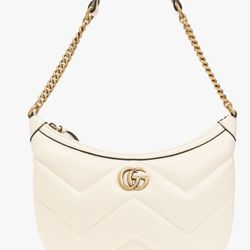 GUCCI GG Marmont Small White Chevron Leather Shoulder Bag New & Authentic