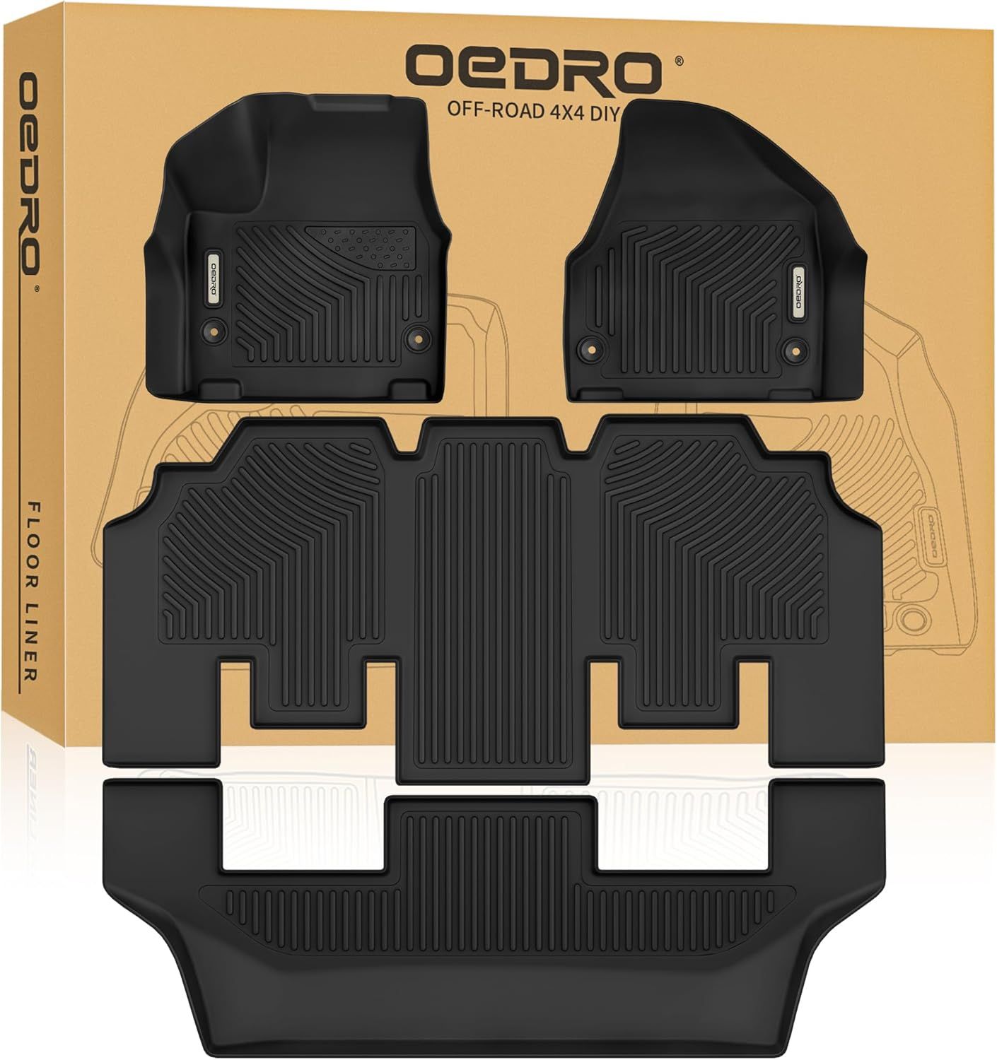 1067-OEDRO Floor Mats for Chrysler Pacifica 2017-2025 (No Hybrid Models), Fit 7 and 8 Passenger Model, 3D Custom All-Weather Protection Full Set TPE F