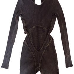 Fashion Nova Women Medium Romper Long Sleeve Ribbed Washed Stretch Body Forming