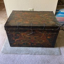 Antique Tibetan Leather Painted Trunk