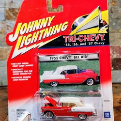 Johnny Lightning • Tri-Chevy • 1955 - Chevy Bel-Air • Die Cast Metal Body & Chasis • Specially Designed For The Adult Collector • Detail Engine & Inte
