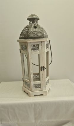 Natural fir wood Lantern with Galvanized top w/glass panes.