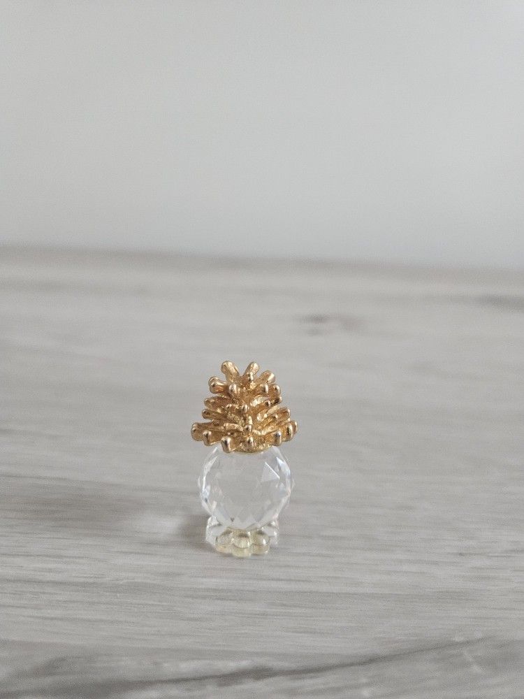 Clear Crystal Pineapple Figurine Small with Gold Tone Top Accent