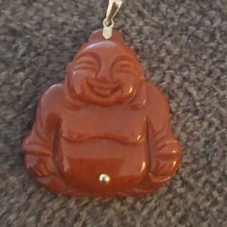 14k Gold And Stone Buddha Pendant.  Large 
