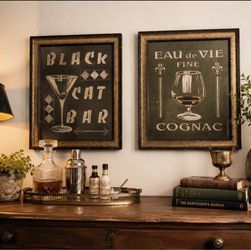 Vintage Bar Wall Art Framed Prints Set of 2