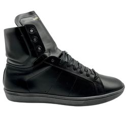 YSL Saint Laurent Black Leather High-Top Lace-Up Sneakers SL01H 39 