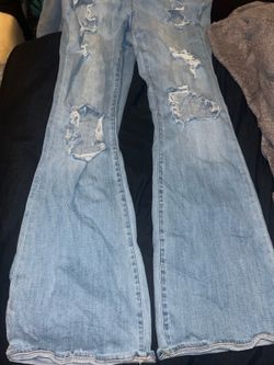Blue High Raised Flair Ripped Jeans