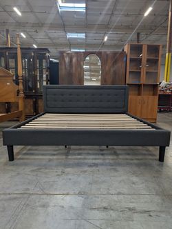 Red Barrel Studio Dark Gray Upholstered King Size Bed Frame with Button Tufting