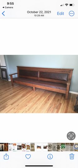 Amazing  Antique Oak and Leather Bench