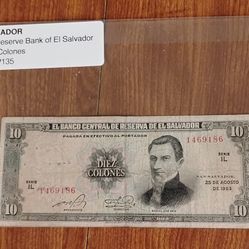 1983 El Salvador 10 Colones Bill Banknote Currency 