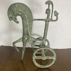 Vintage Patina Brass Roman Chariot Statue 