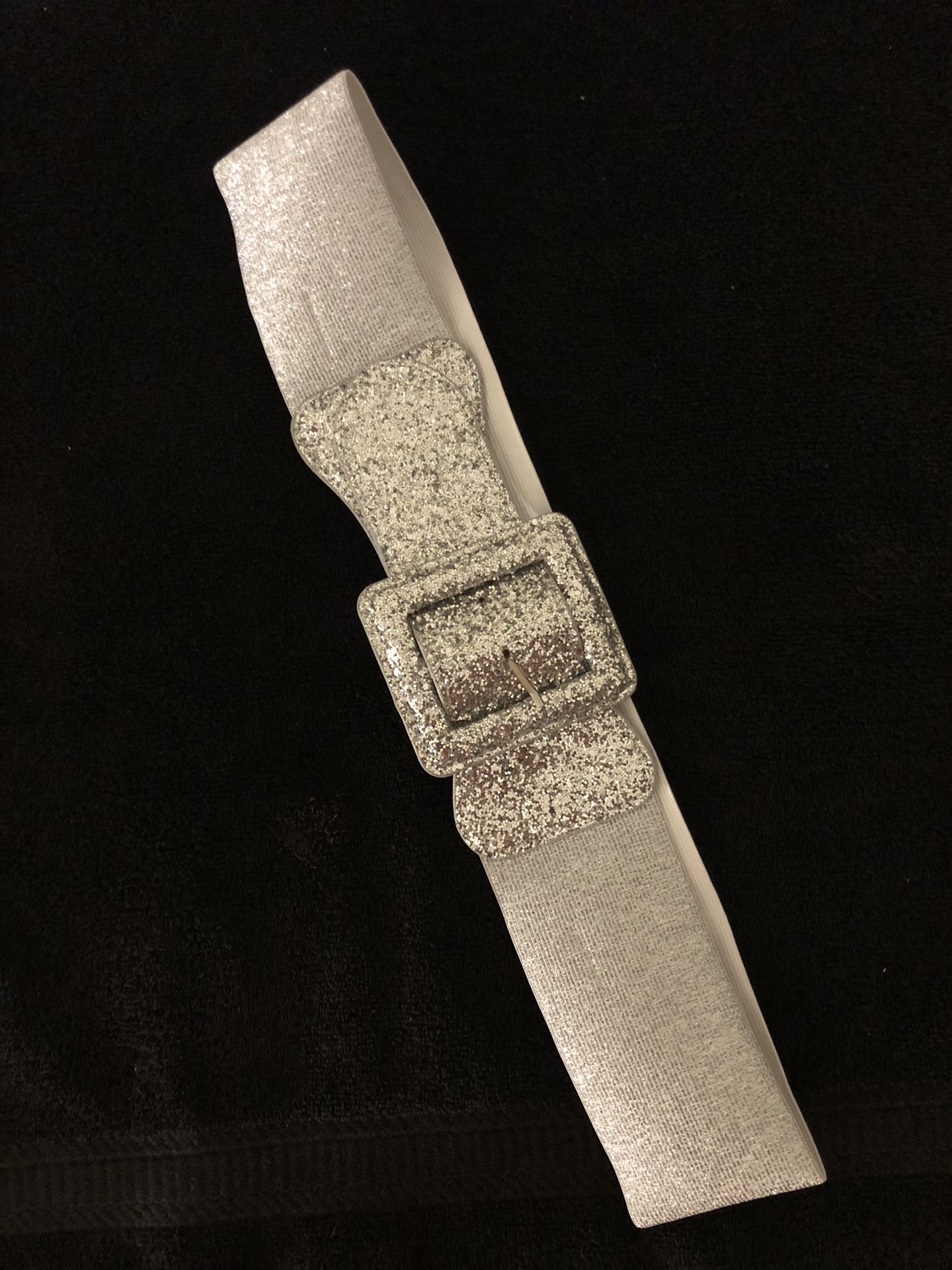 ($2)_L/XL_adjustable. Silver/glitter belt with buckle.
