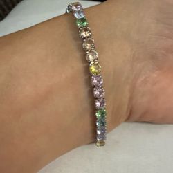 Multicolor Crystal Tennis Bracelet Silver Tone