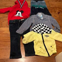 Lot Of 6pcs Toddler Boy Size 2T Levi’s Disney Micky Mouse Sweatshirt DC Jeans Jacket 