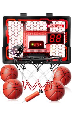 Indoor Basketball Hoop Pro for Kids, Over The Door Basketball Hoop with LED Light/Scoreboard/4 Balls- Upgraded Anti-Impact Backboard, Basketball Toys