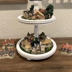 Miniature English Cottage Easter  Spring  Fairy Garden Tier Tray Display David Winter Collection