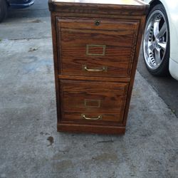 Vintage Oak Antique 2 Drawer Locking File Cabinet