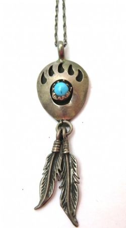 Sterling Silver BearPaw Turq Dream Catch Necklace