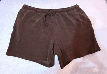 Brown Ribbed Drawstring Shorts