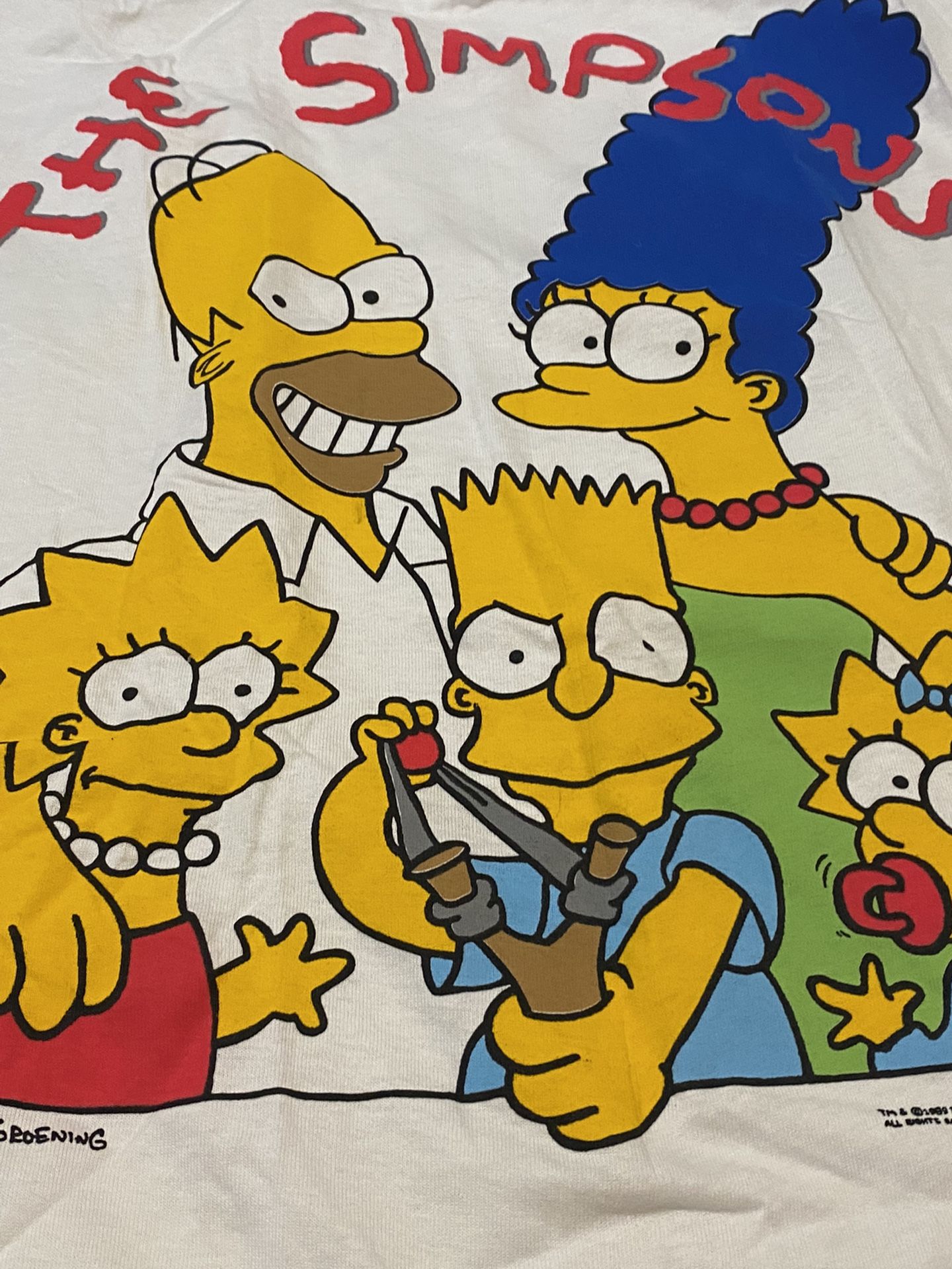 Vintage The Simpsons Family Portrait Bart Slingshot White Men's T-Shirt XL