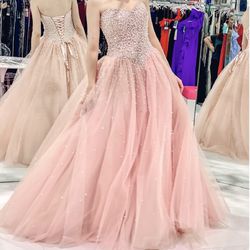 Beautiful Dress Pink Pearl Tulle Dress Size 0 Dress Sparkle Beads Ballgown Fancy