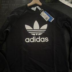 New Black adidas trefoil black crewneck sweatshirt 