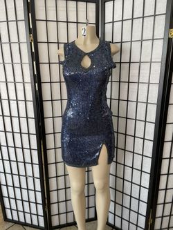 Sweelo Silk Blue Beaded Cocktail Dress