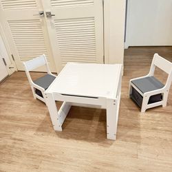 Kids Table and 2 Chairs Set, Storage Space W/Storage Drawers, 3 in 1  Activity play D-1