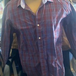 Bristol & Bull Mens 100% Cotton Long Sleeve Maroon & Blue Plaid Shirt L