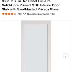 Masonite 36 in. x 80 in. No Panel Full-Lite Solid-Core Primed MDF Interior Door Slab with Sandblasted Privacy Glass