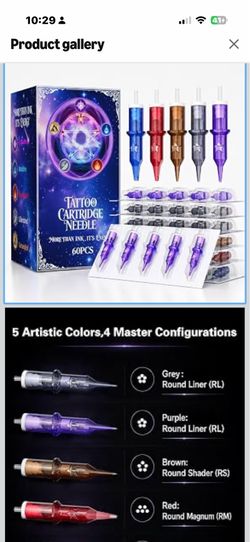 60PCS Tattoo Needles, Tattoo Cartridge Needles Mixed Sizes - #12 Standard RL/RL/RS/RM/M1 Disposable with Membrane for Tattoo Machine Round Liner Shade