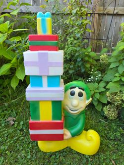 36" Lighted Christmas Elf Stacked Presents Blow Mold General Foam/Empire Vintage