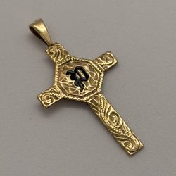 14k solid gold “P” cross pendant 