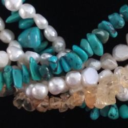 Sterling Turquoise &CRYSTALS NECKLACE~18~20 INCH.