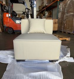 Low Profile Grey Accent Chair with Pillow
