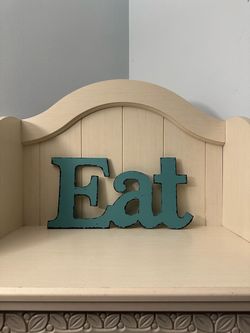 Teal Distressed Wood "Eat" Sign