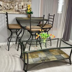 Matching Pub Table with 3 Chairs & Coffee Table