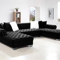 Sectional Double Chaise Velvet On Finance 
