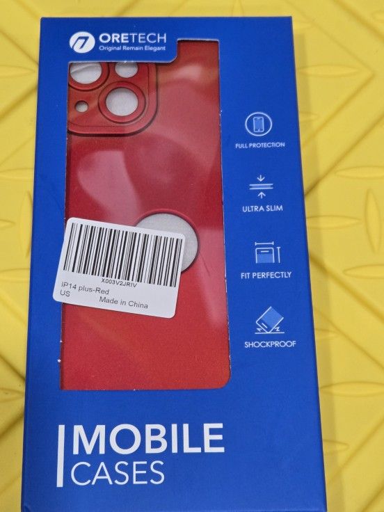 ORETECH Red iPhone 14 Plus & 15 Plus Case, 2 x Screen Protectors, Camera Protection,Shockproof Slim