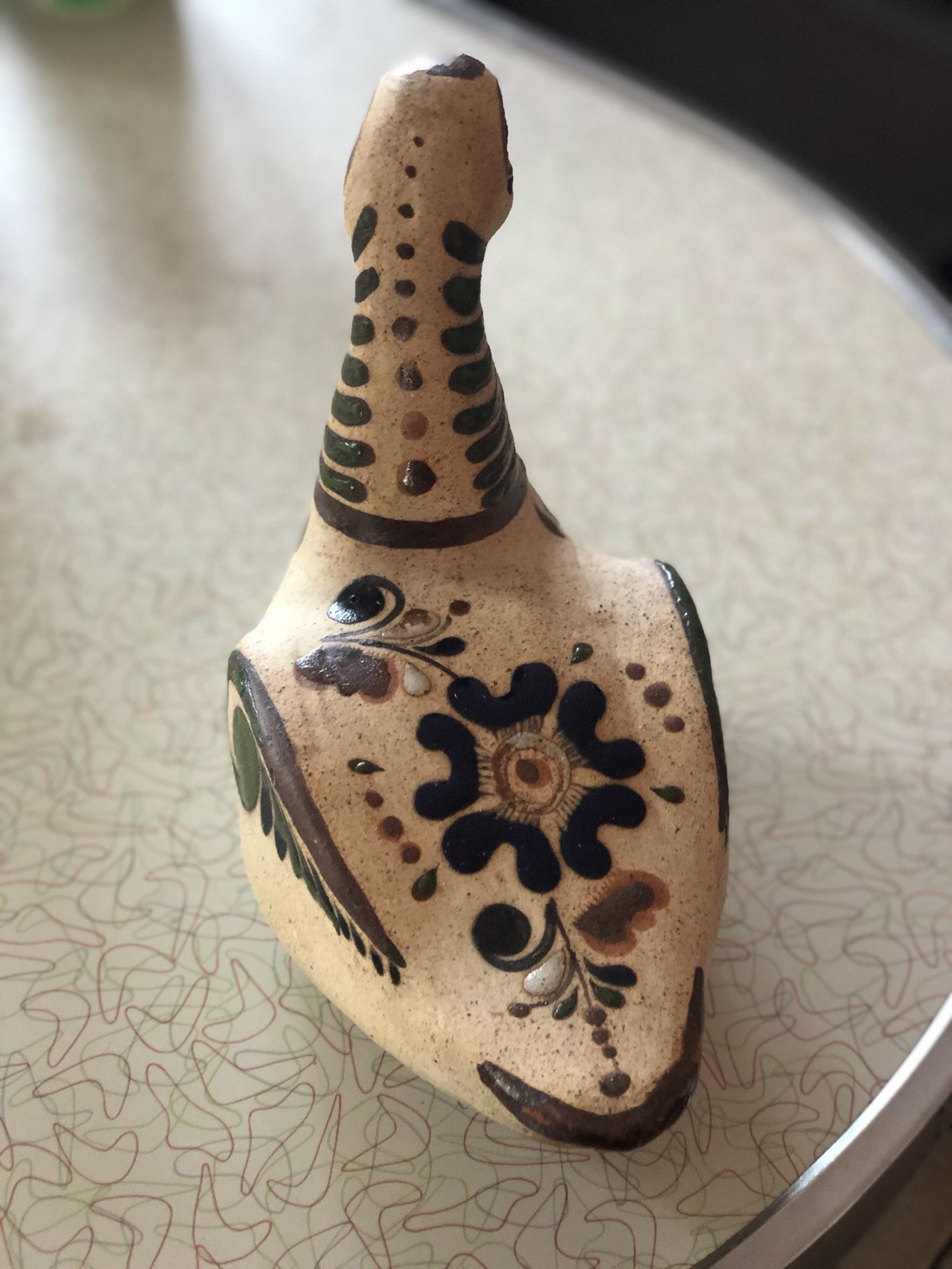 Vtg Ceramic Mexican Pottery Duck Bird Figurine Hand Painted Floral Design