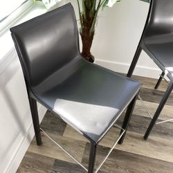 Set of 2 Counter Leather Stools Gray