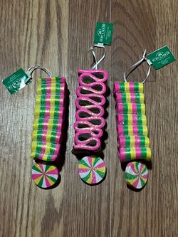Set/3 Kurt Adler Striped Ribbon Wheel Candy Ornament Sweet Retro Christmas Decor