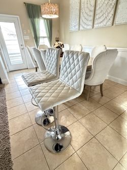 Modern White Quilted Adjustable Bar Stools (Set of 2) – Chrome Base