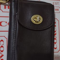 Coach Dark Brown Leather 6x4 Wristlet Purse