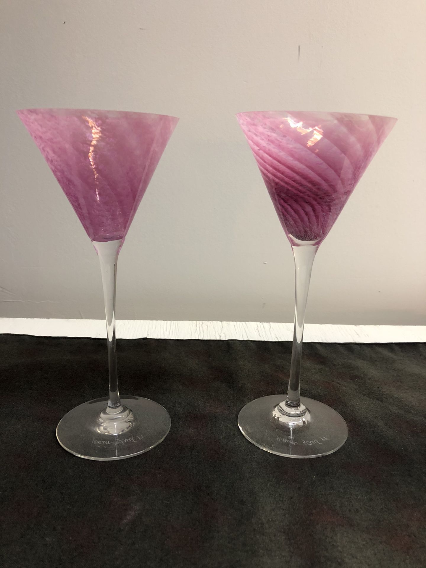 Vintage Union Street glass company martini glasses from 1988, signed