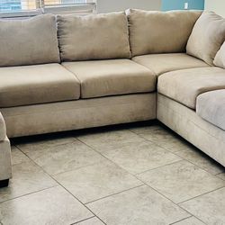 📦 FOR SALE: Bonaterra Sand Beige Fabric 127" 2 Piece U-Shaped Sectional with Right Arm Facing Sofa Chaise | Track Arms