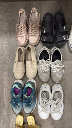 Shoes Top Row Size 8, Second Row Size 8.5, Third Row Size 9, And White Nikes Size 6.5 Y. Any $8.