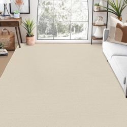 New Cream Large 9x12 Area Rug Machine Washable Modern Solid Textured