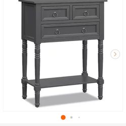 24 in. Dark Grey Wood Console Entryway Table With 3-Drawers Open Shelf for Hallway Living room